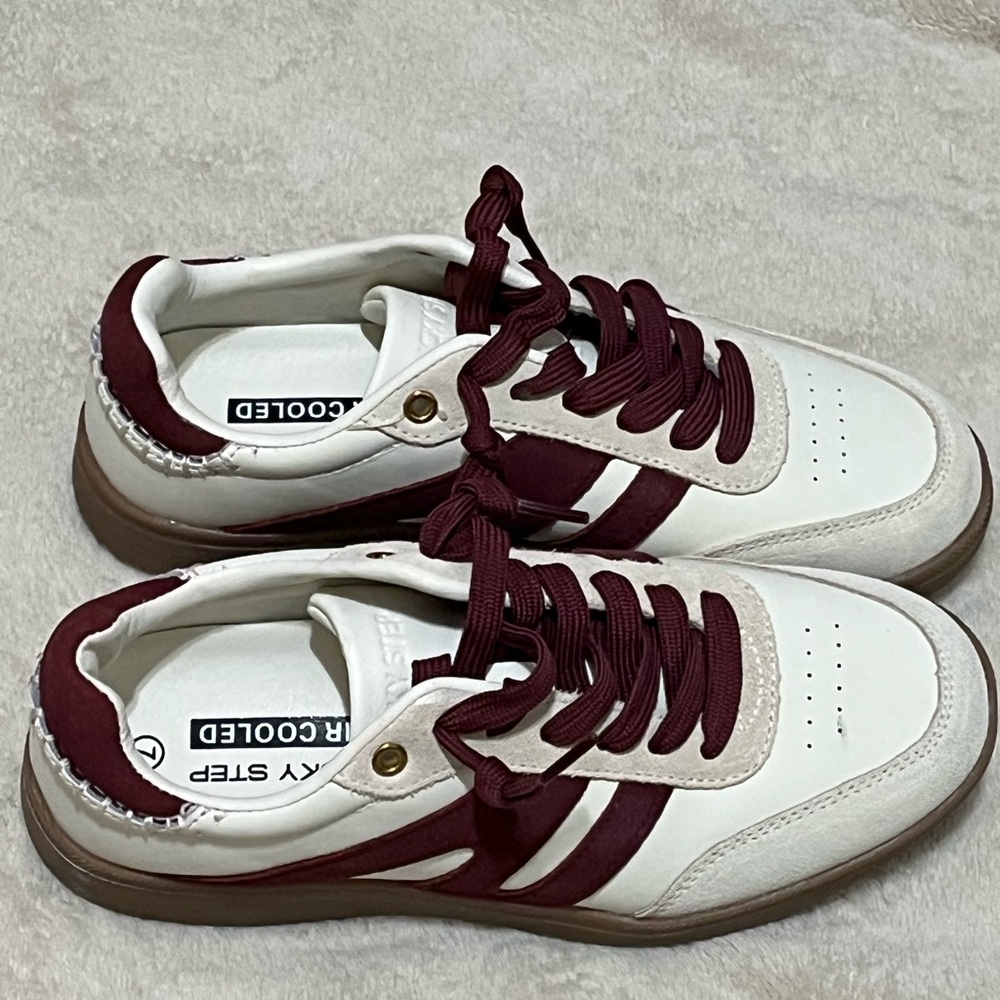 Burgundy and White Sneakers